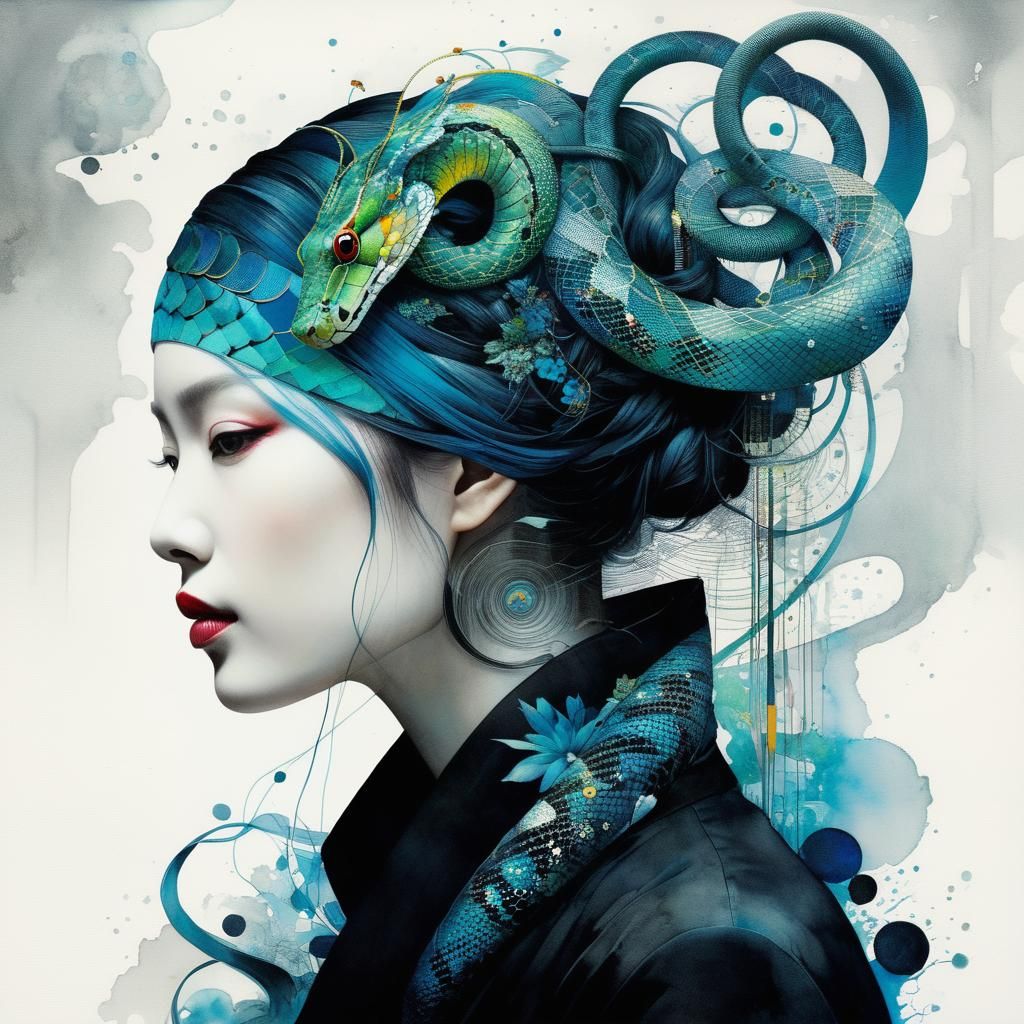 Intricate Serpent Collage in Digital Art Style