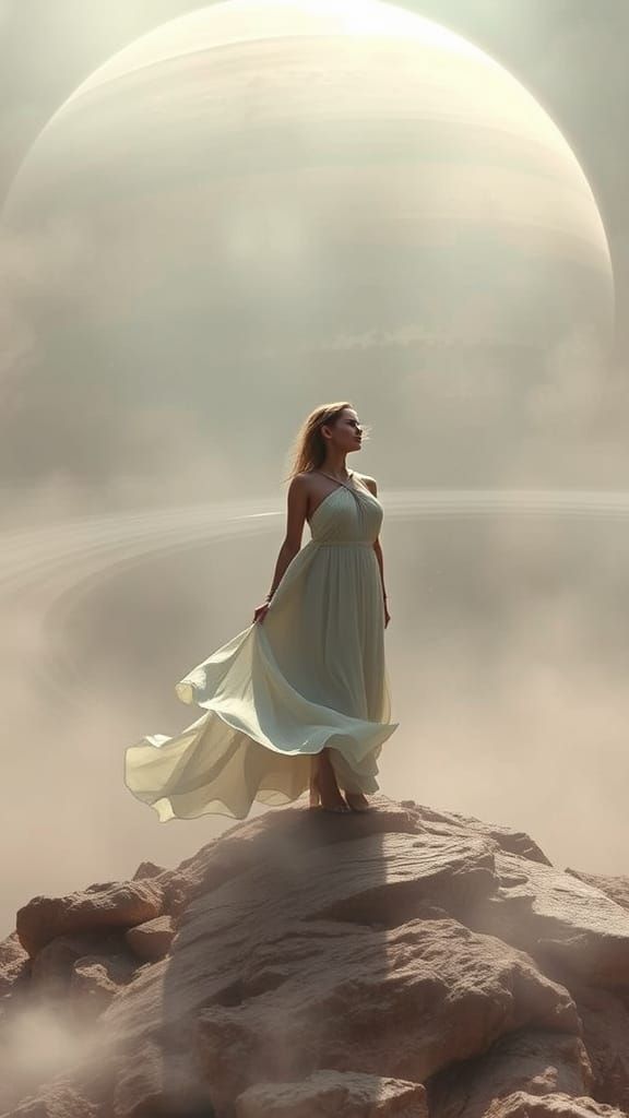 Woman on Saturn in Surreal Sci-Fi Fantasy