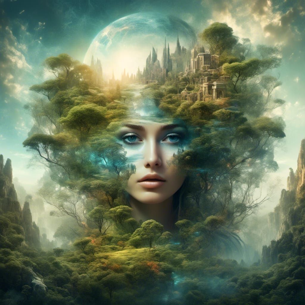 Double Exposure, Arabic Beauty in an Summer Oase landscape