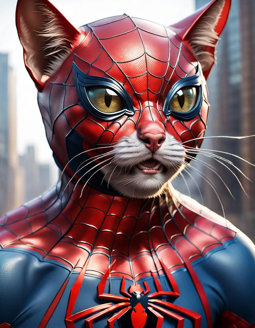 Spider-Cat Portrait in Hyperdetailed Style