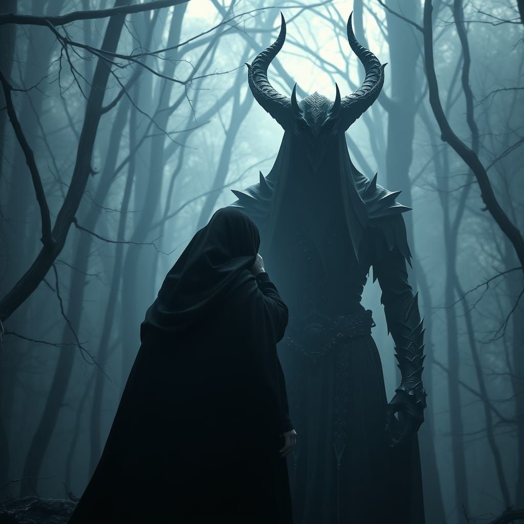 Epic Hyperrealistic Fantasy Encounter in Dark Forest