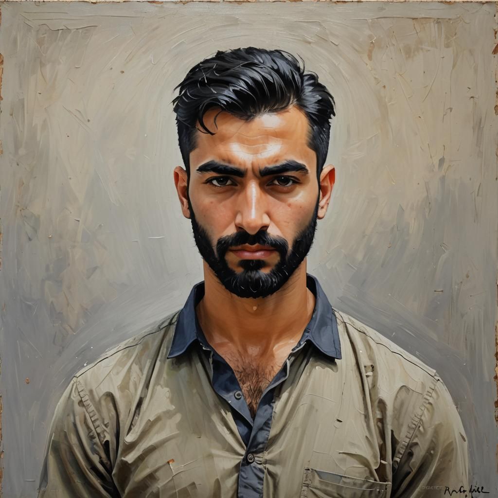 Handsome Arab-Turkish Man: Impressionist Oil Painting