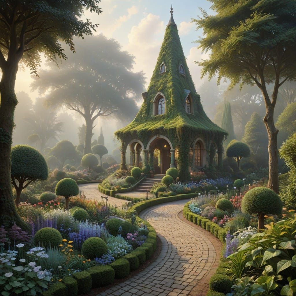 Enchanted Geometric Garden in Whimsical Style