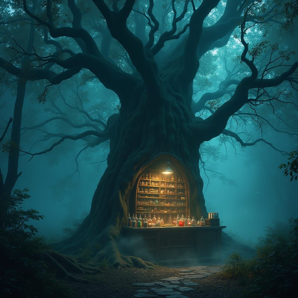 Ethereal Forest Sanctuary in Soft Blue-Green Bioluminescent ...