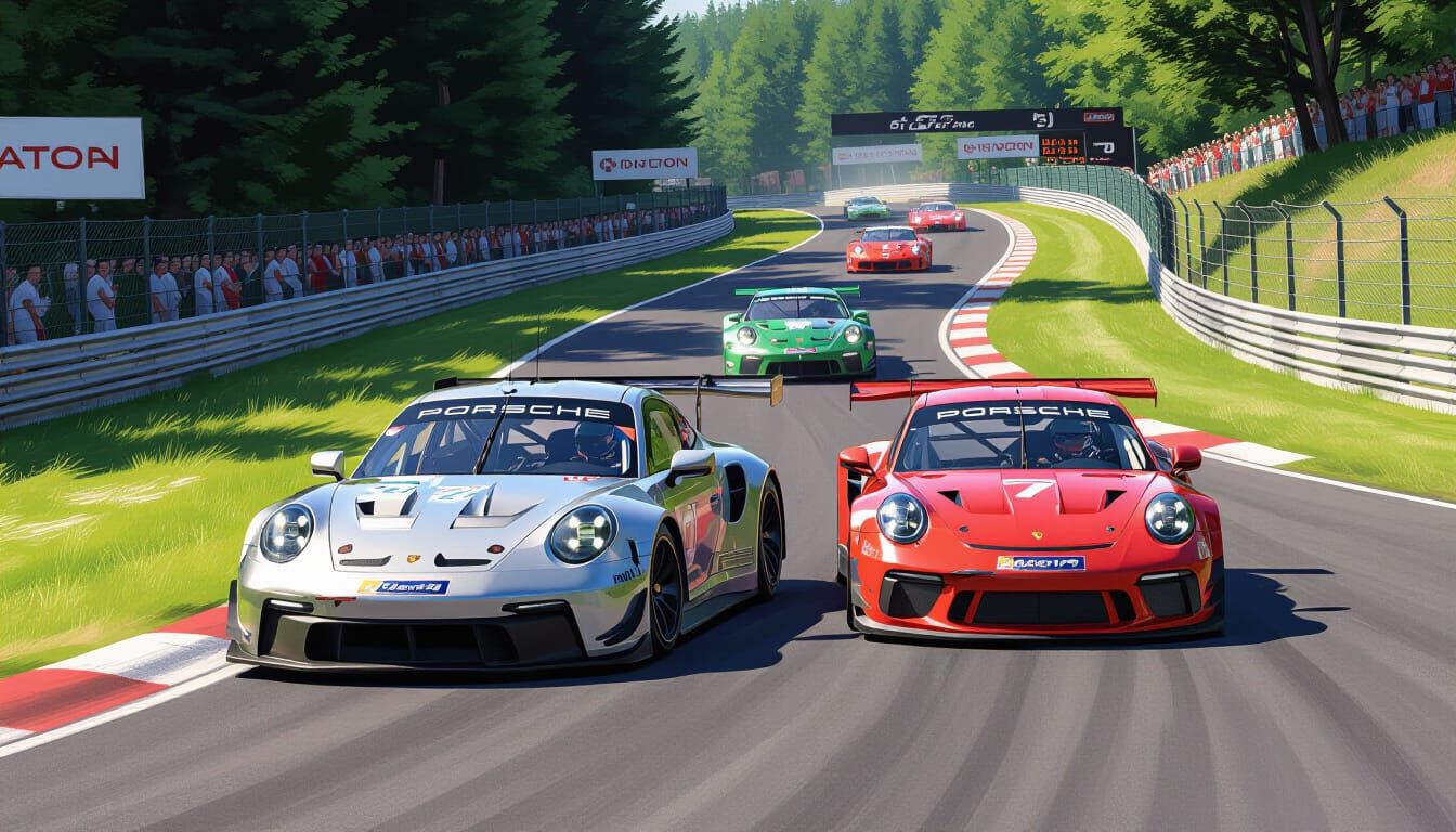 Porsche Race Cars Battle at Spa in Dynamic Painting
