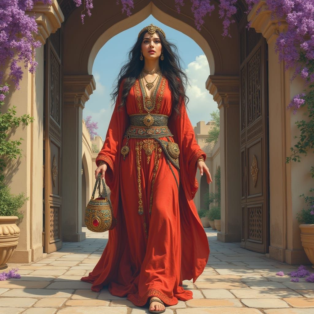 Portrait of Stunningly beautiful Persian Queen Vashti with h...