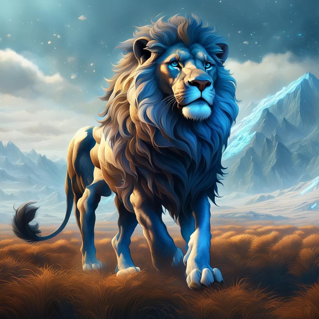 Majestic Lion Soaring Over Atlantic Field in Dark Fantasy St...