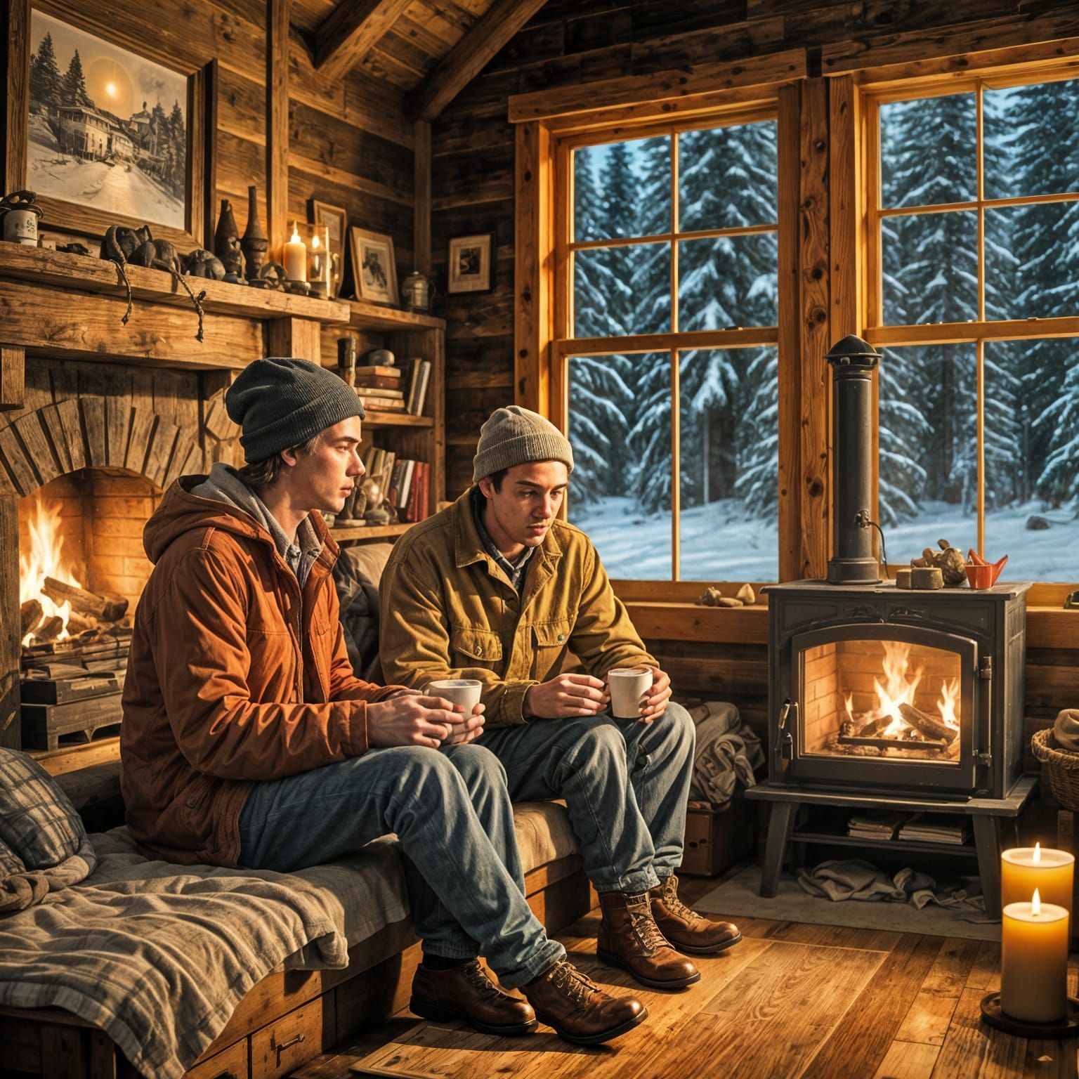 A Heartwarming Scene of Friendship in a Cozy Winter Setting