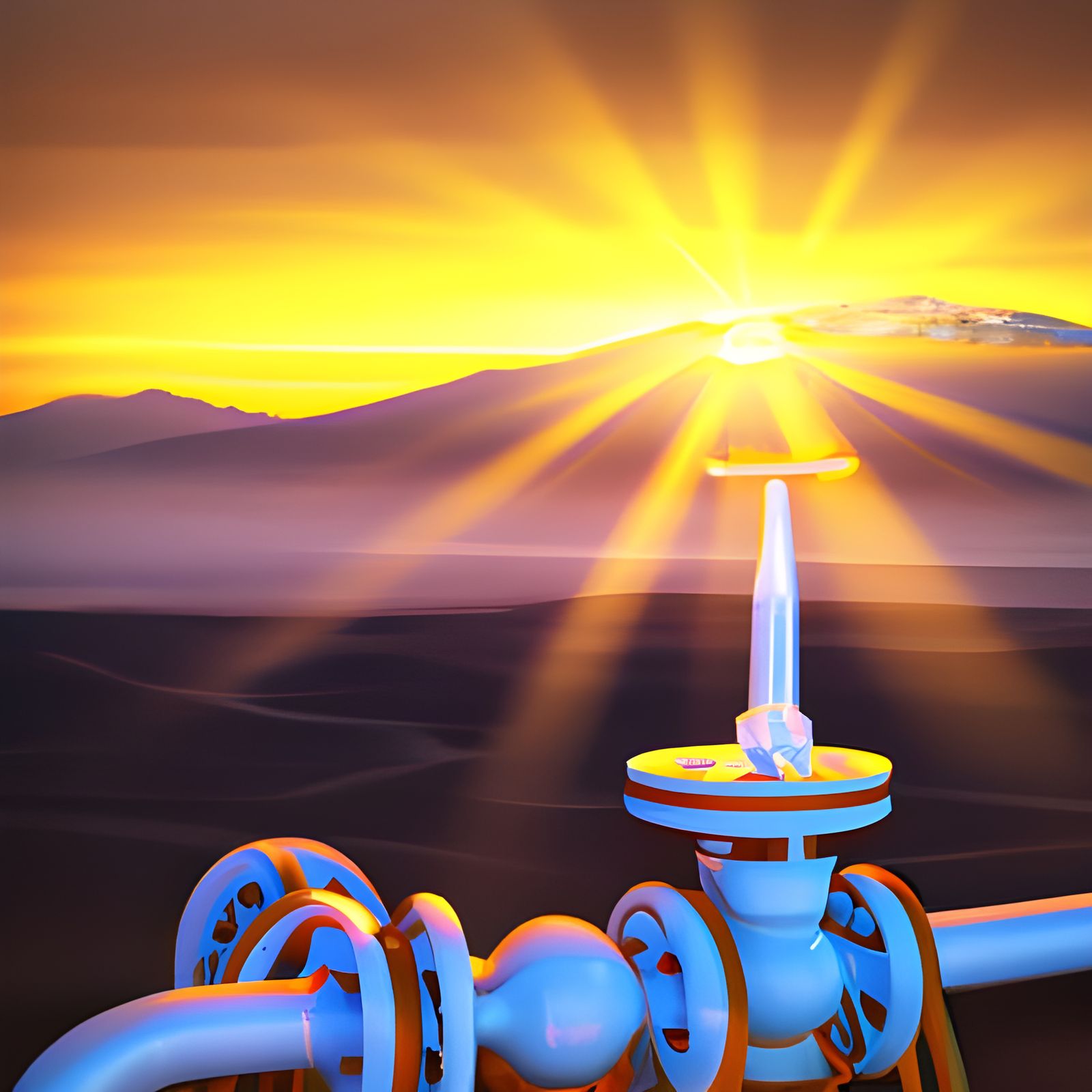 Neon Sci-Fi Landscape with Vintage Machinery