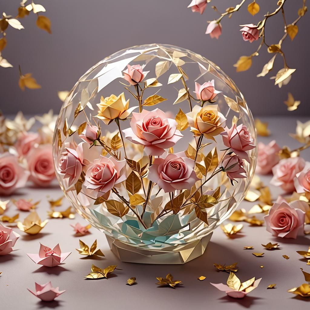 Ethereal Origami Roses in Glass Sphere