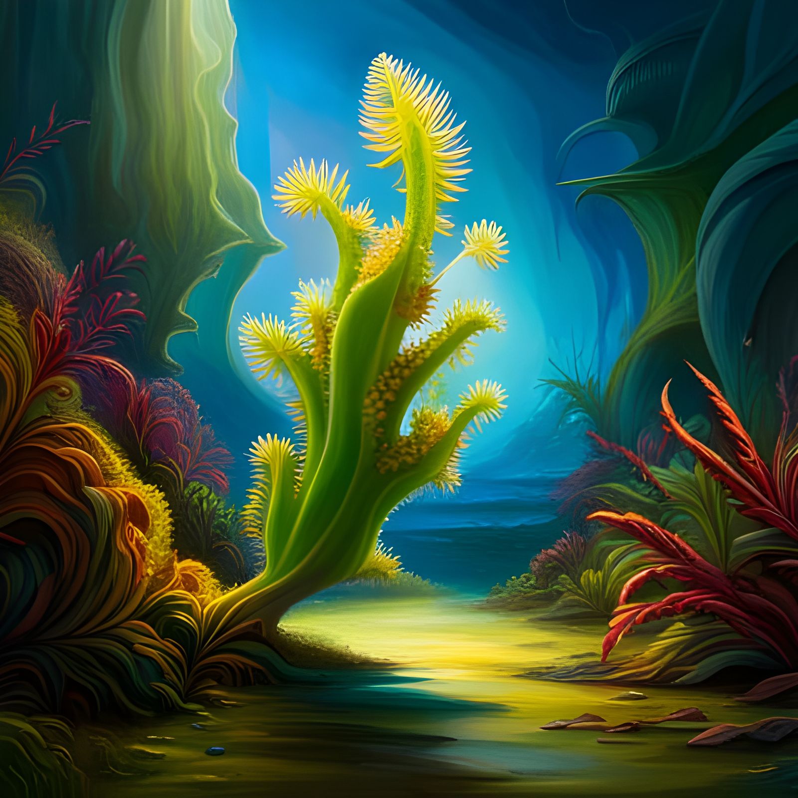 a carnivorous plant on a coral reef.