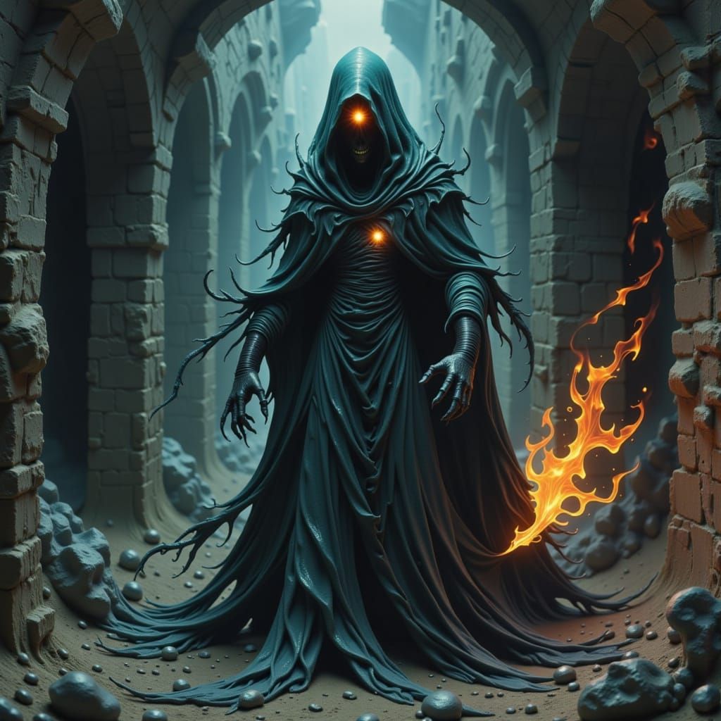 Ghostly Wraith with Burning Eyes in Surrealist Style