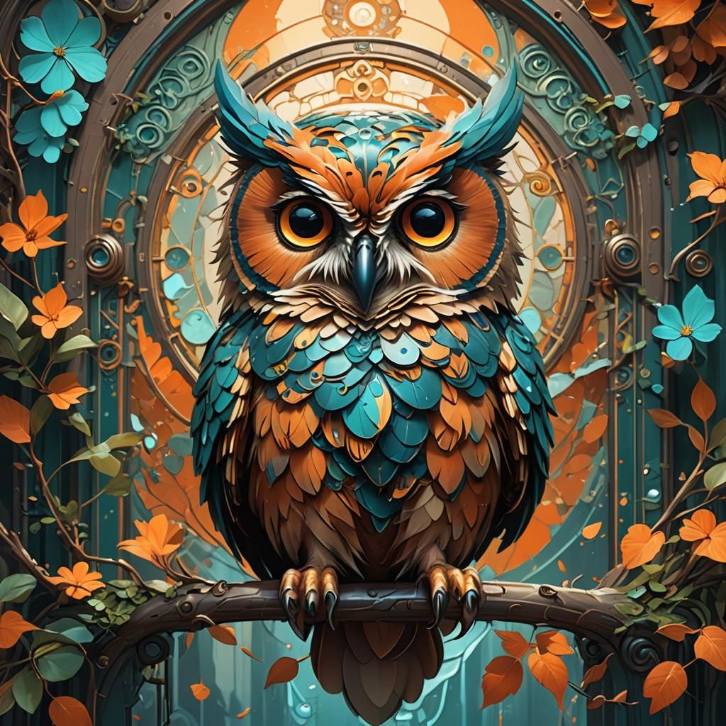Cute Owl Concept Art in Art Nouveau Style