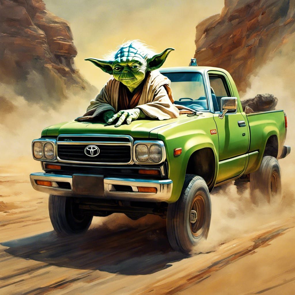Yoda Drives Toyota Truck in Space Portrait