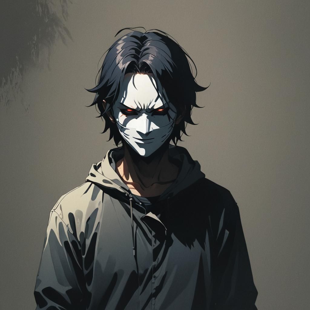 Shadowed Figure in Blank Mask: Anime Style