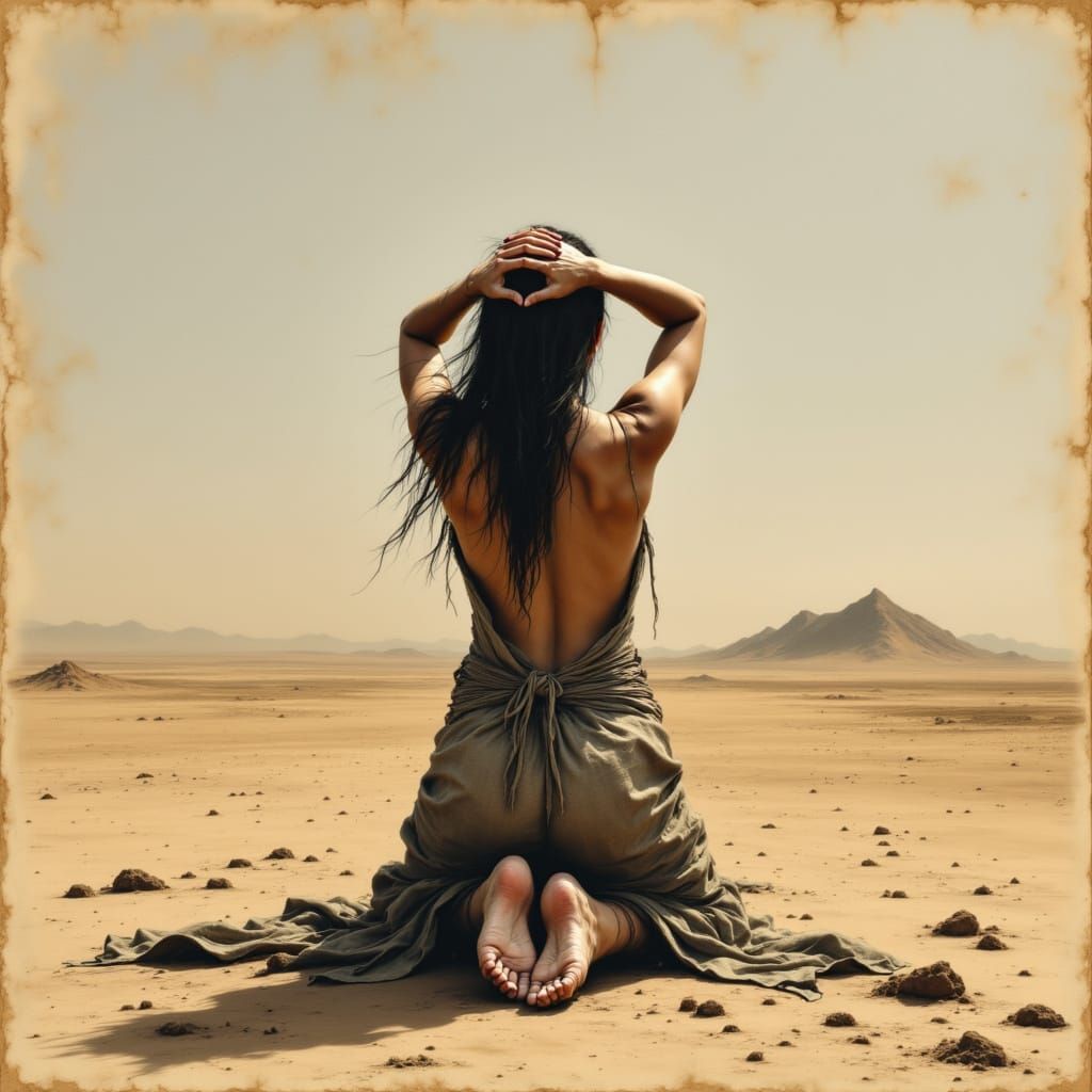 Desert Despair: Woman in Sackcloth, Dramatic Lighting