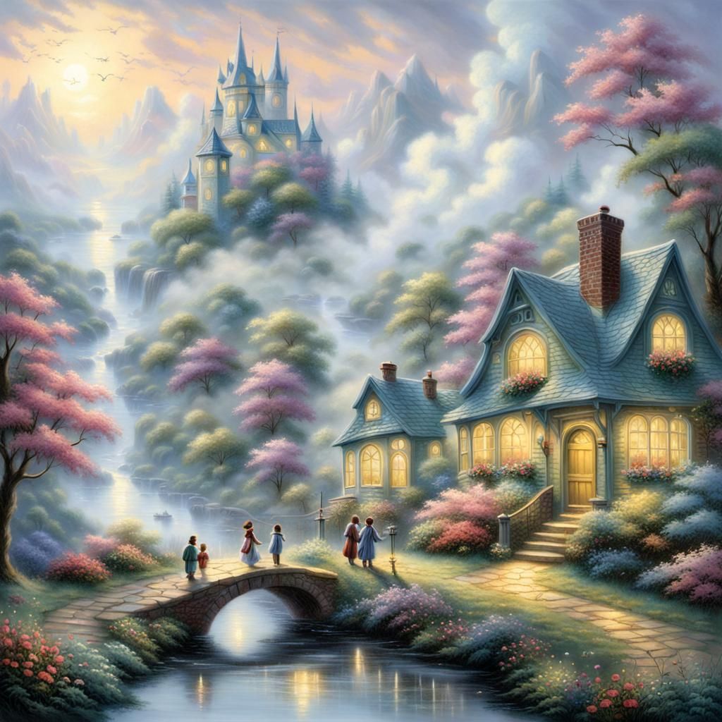 Ethereal Child in Misty Landscape, Luminism Style