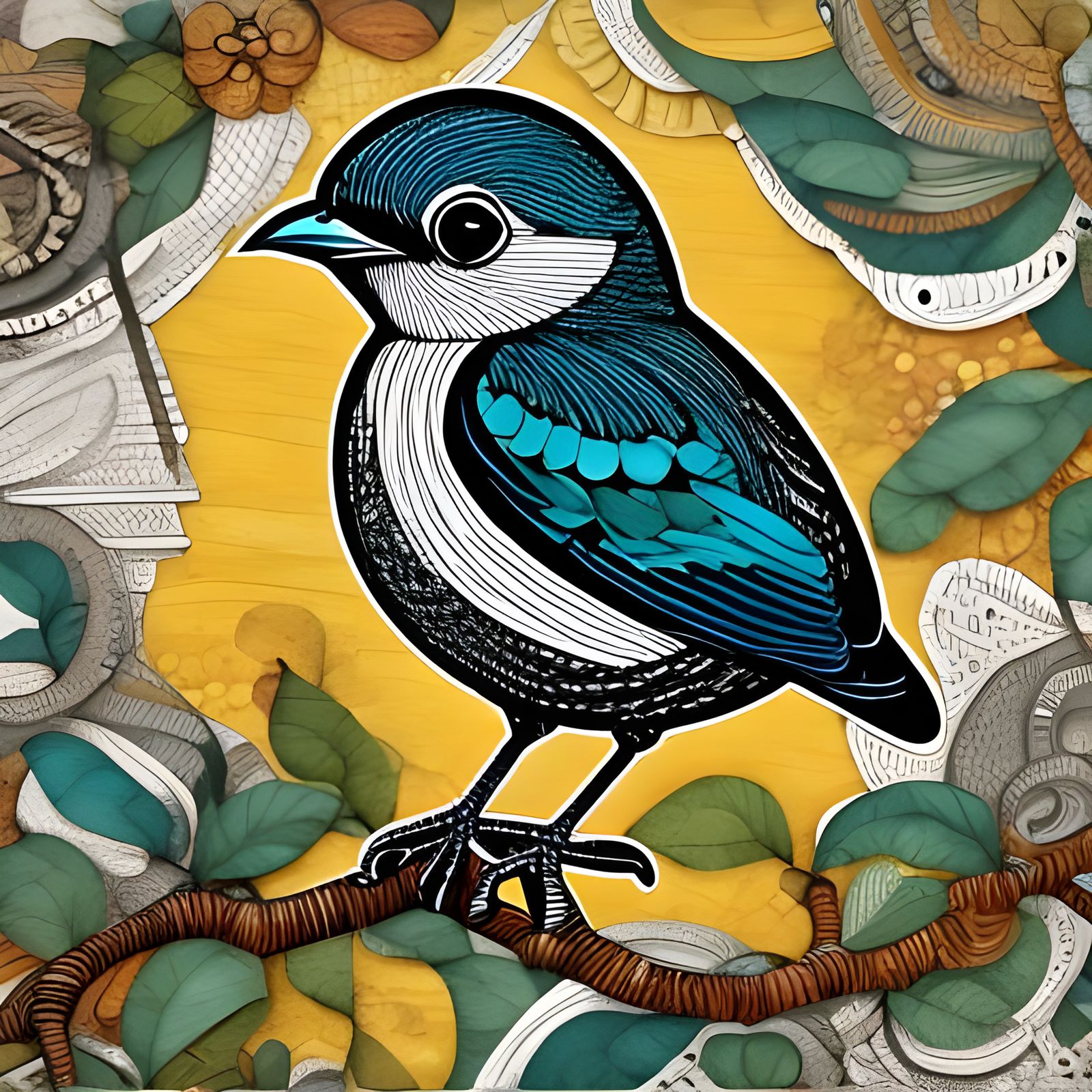 Baby Bird Zentangle Line Art on Scrapbook Page