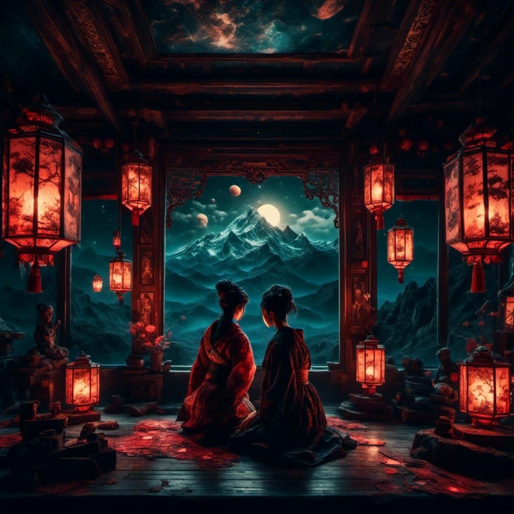 Ukiyo-e Lovers in Dark Fantasy Style