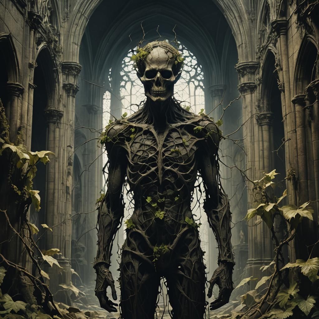 Gothic Being Emerges from Decaying Cathedral