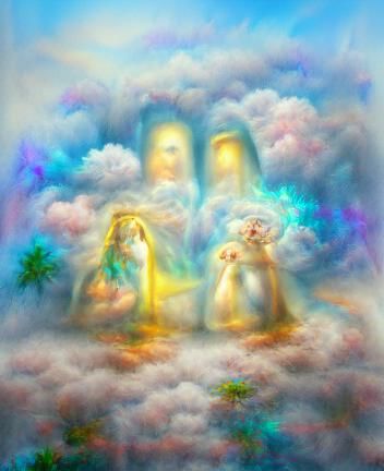 Holy Trinity in Clouds: Cosmic Astral Illustration
