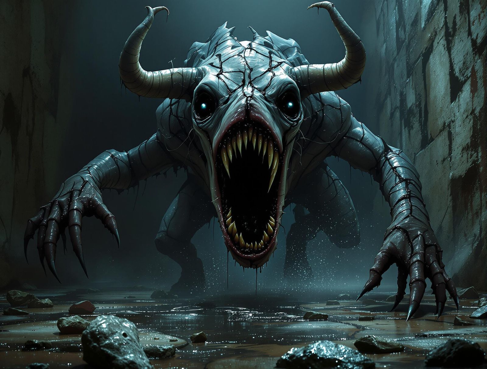 Grotesque Lamia-Cow Monster Charging: Horrorcore Digital Art