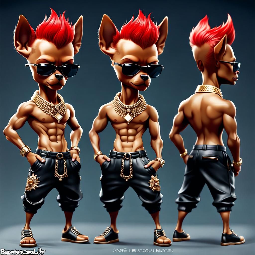 anthropomorphic hip-hopper Russian Toy dog, furry art, chibi style