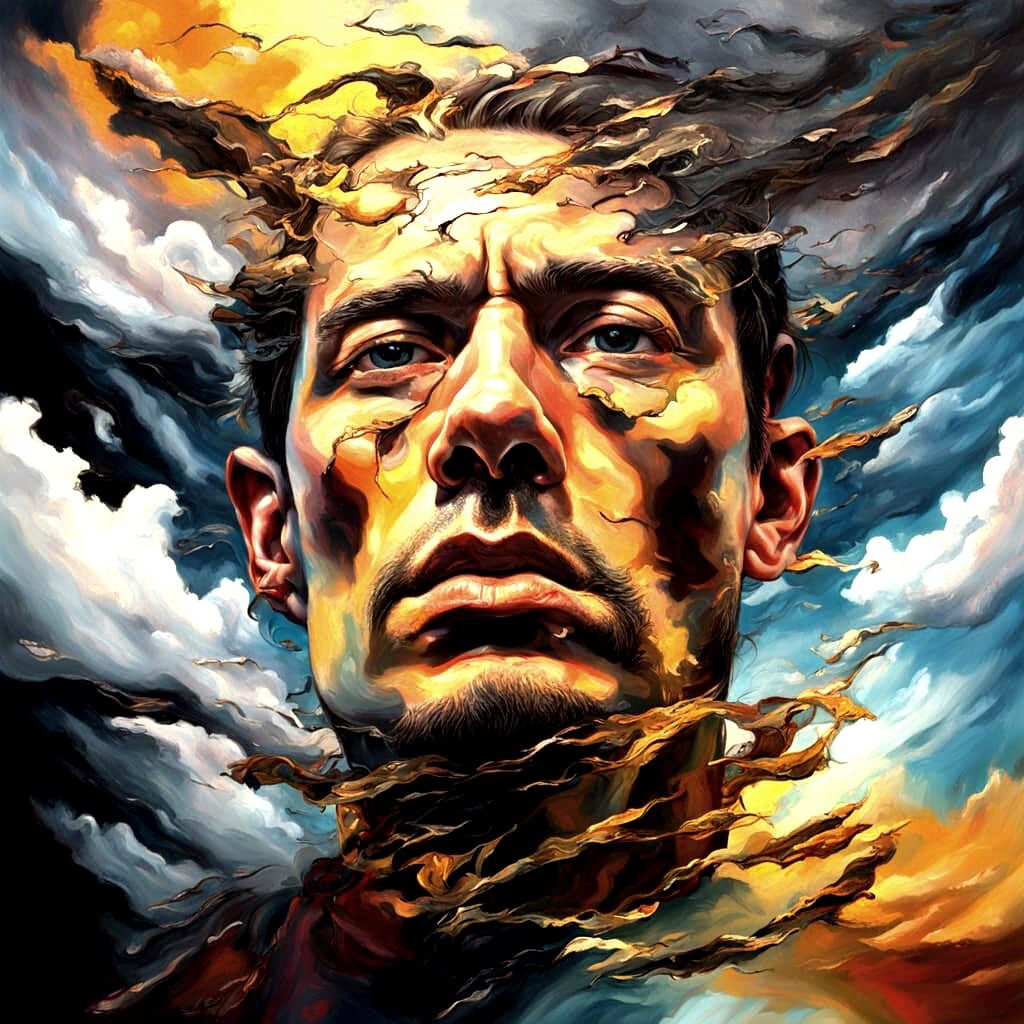 Surreal Portrait of Mental Struggle in Oil