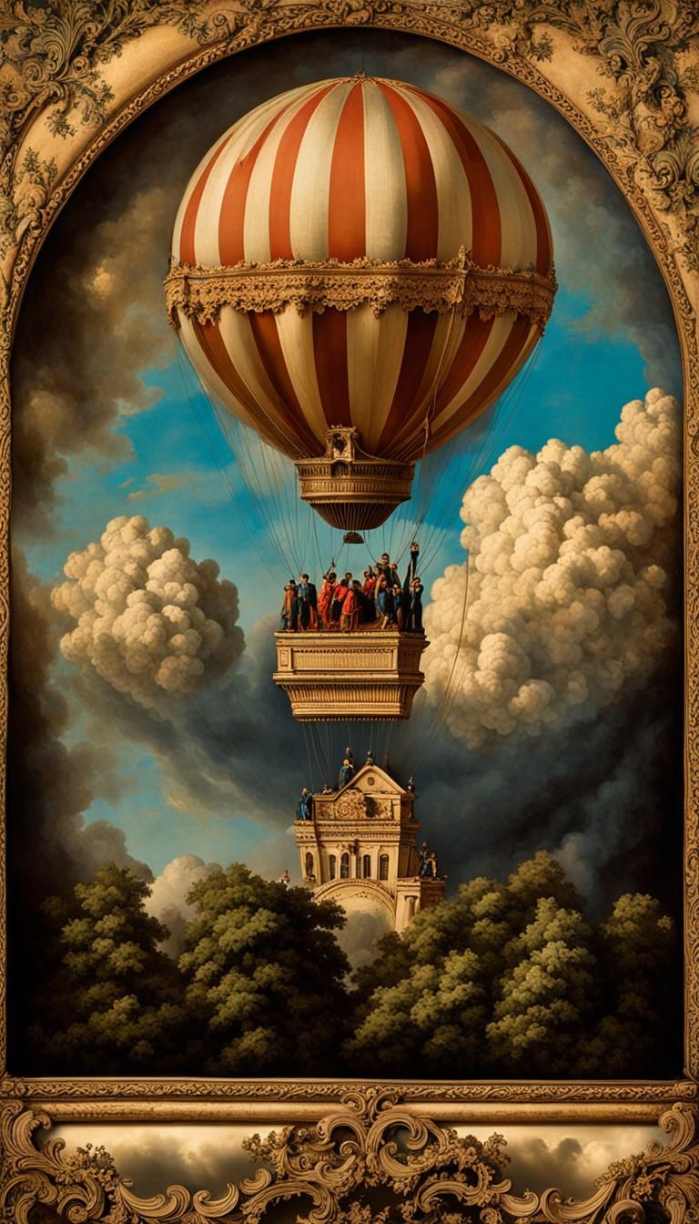 UP, Montgolfier style -- with Sgt Pepper's Lonely Hearts Club Band & entourage aboard