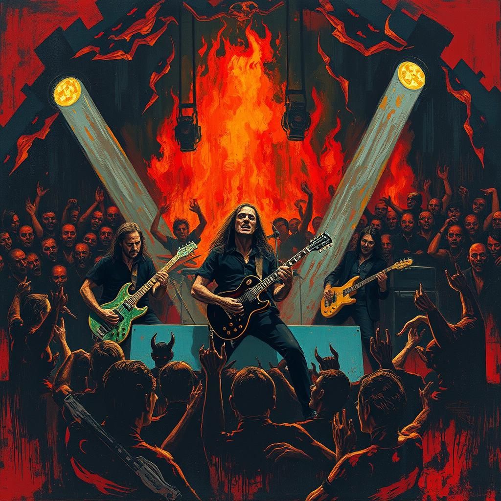 Rock Band Performance in Fiery Underworld: Expressionist Pai...