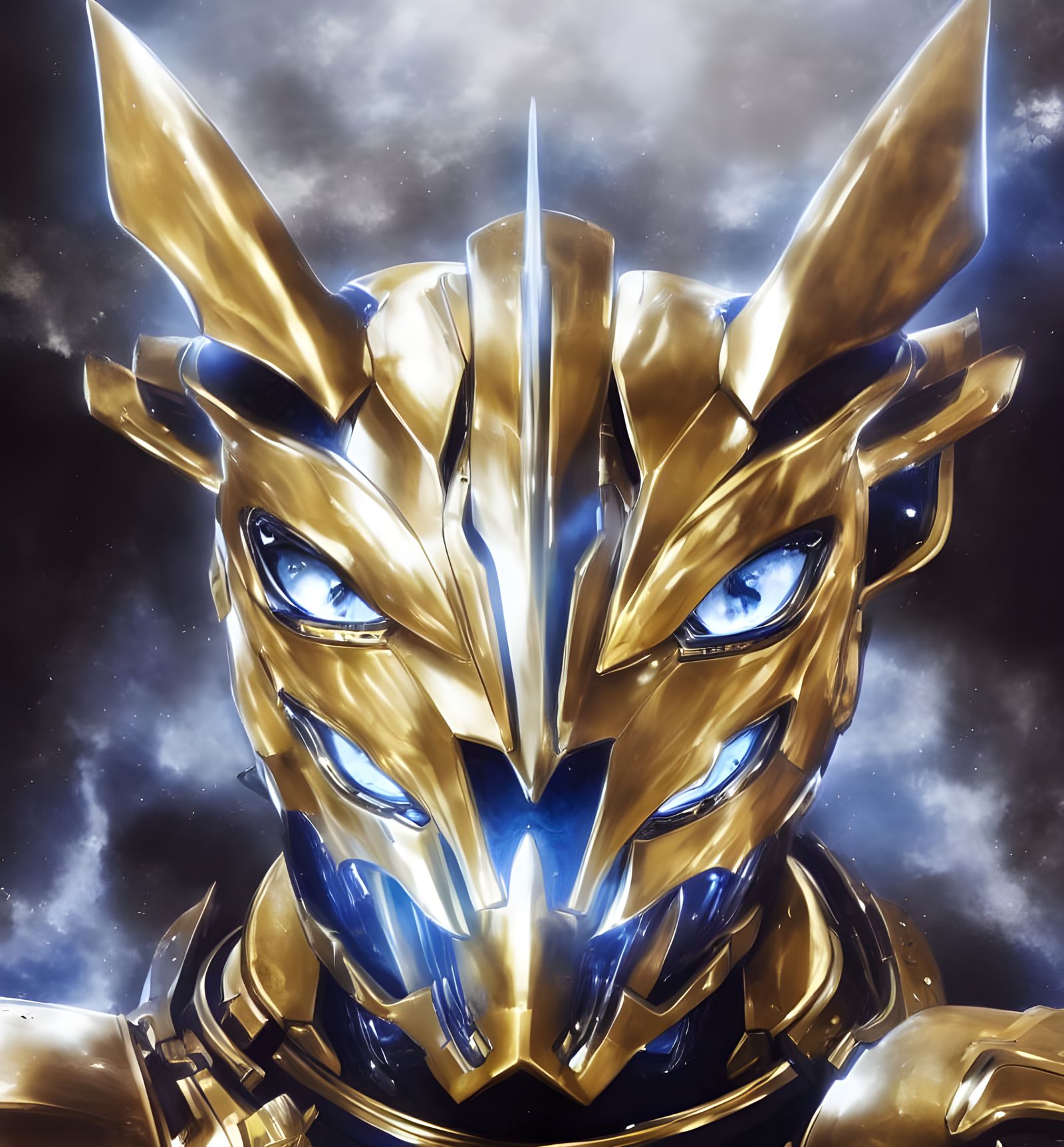 Armored Feline Samurai with Gold Inlays