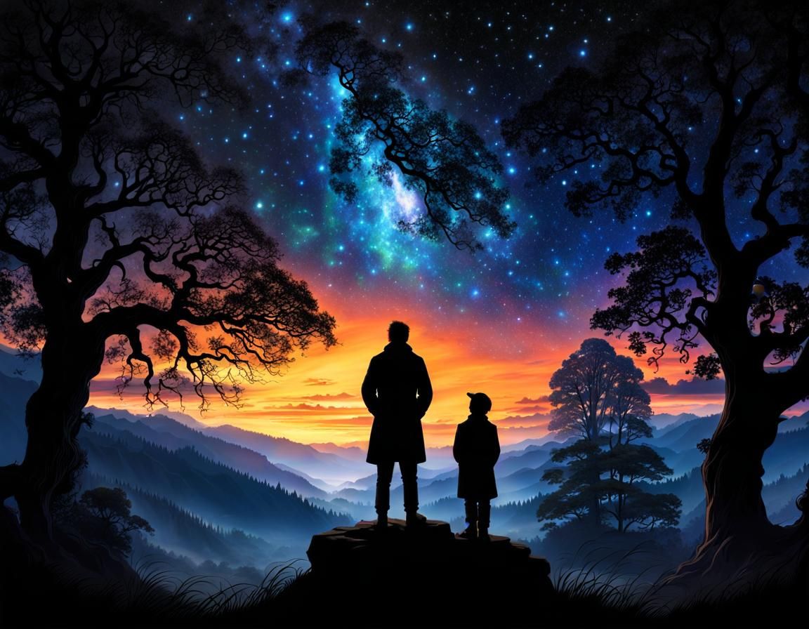 Stargazer Silhouette Under a Starry Night Sky