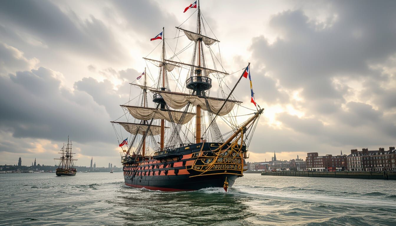 H.M.S Victory Sets Sail: Hyperrealistic Cinematic Image