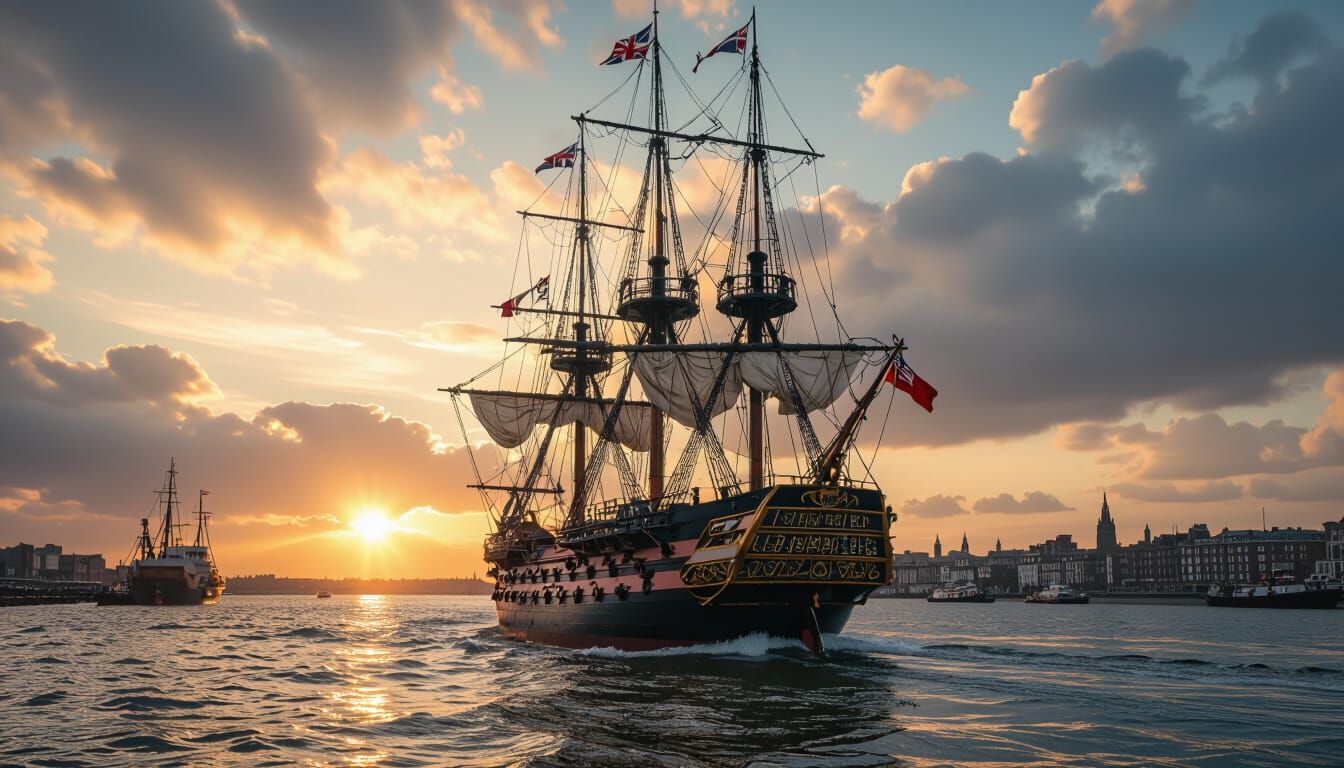 H.M.S. Victory Sets Sail: Hyperrealistic Naval Scene