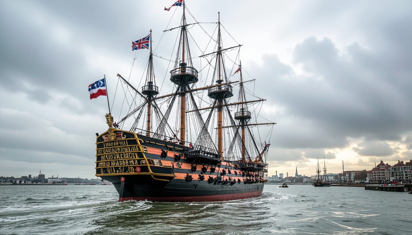 H.M.S. Victory Sets Sail: Hyperrealistic Naval Photograph