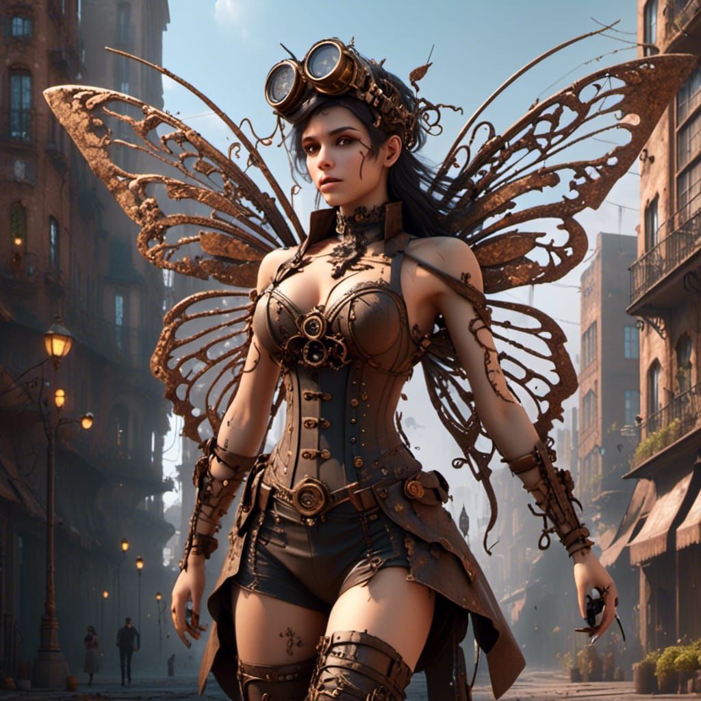Urban Steampunk Fairy 8K resolution Unreal Engine 5 <lora:Glowing Runes:1.0>
