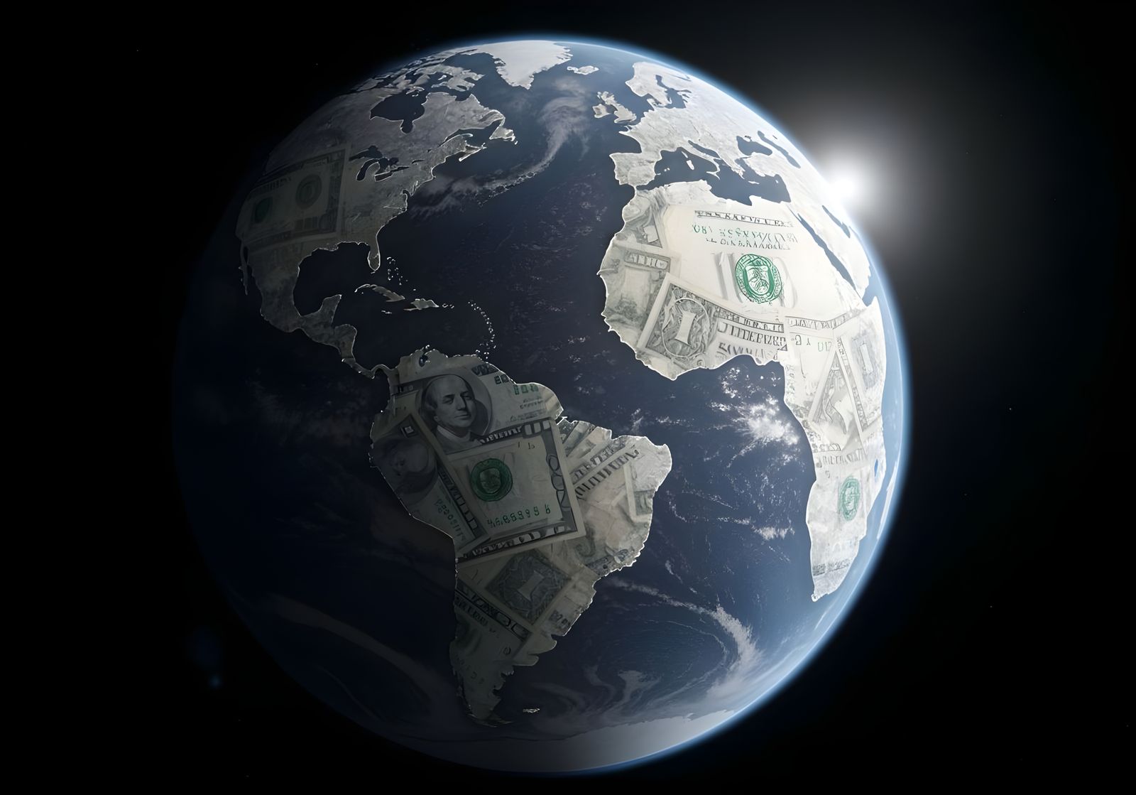 Planet Earth Covered in Money in Space