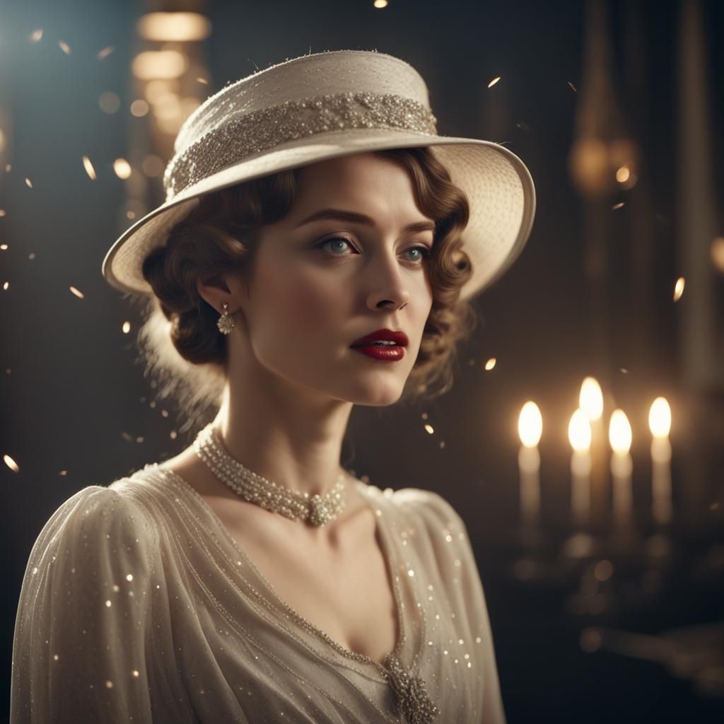 Elegant Woman in 1910s Fashion, Realistic Rendering