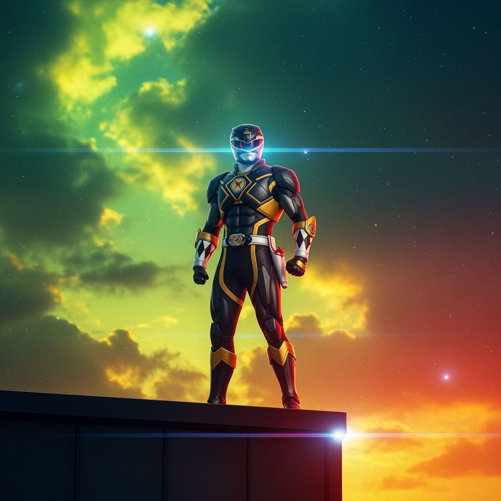 Cyberpunk Power Ranger on Skyscraper Edge