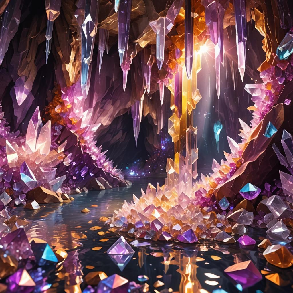 Psychedelic Crystal Cave with Shimmering Pool