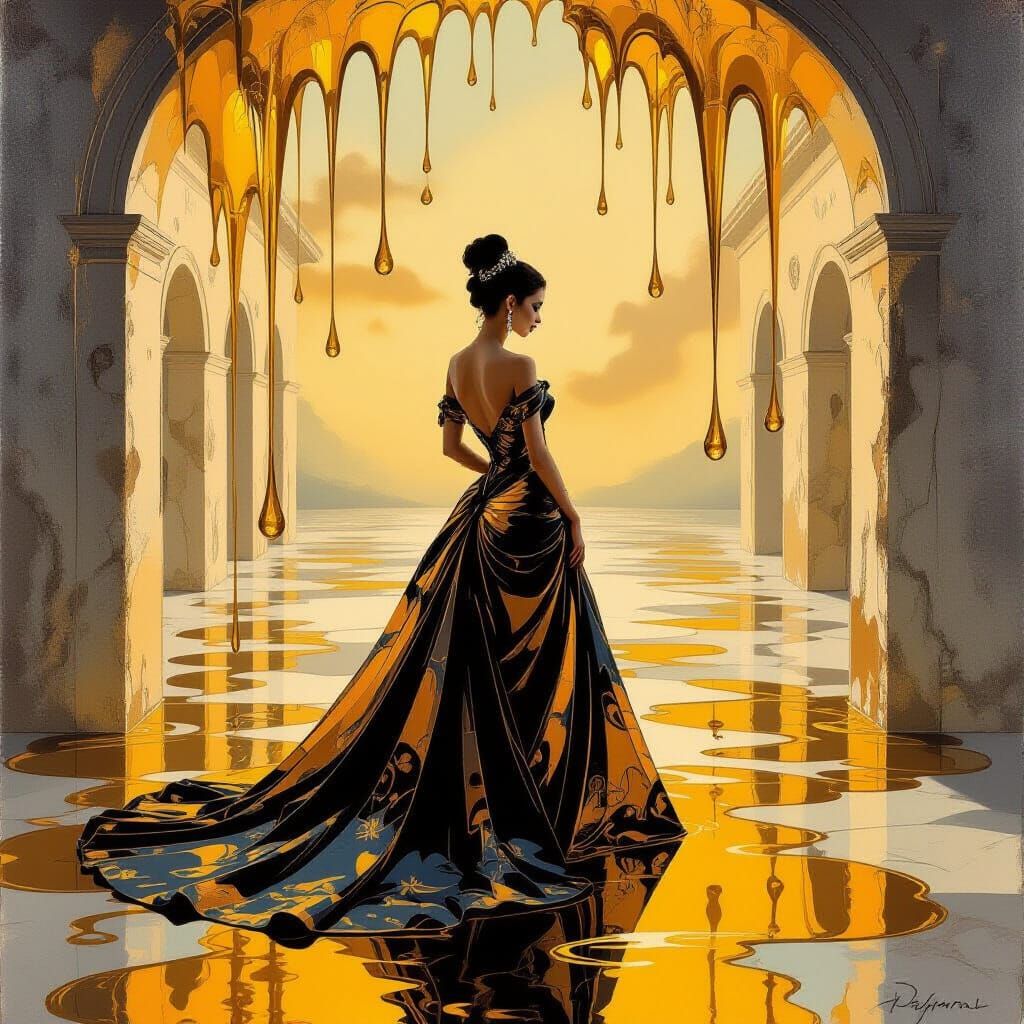 Elegant Woman in Surreal Enclosure, Salvador Dali Style