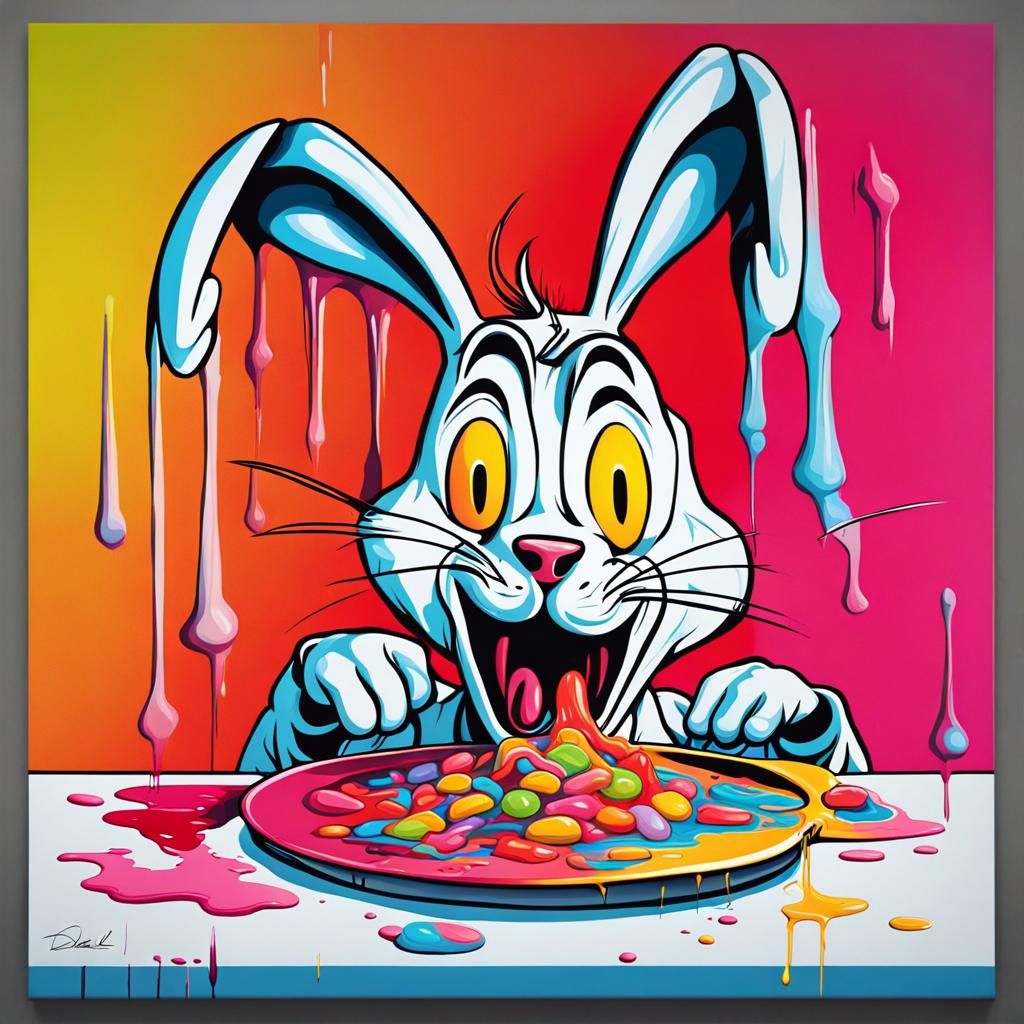 Angry Rabbit in Surreal Candy Art Style