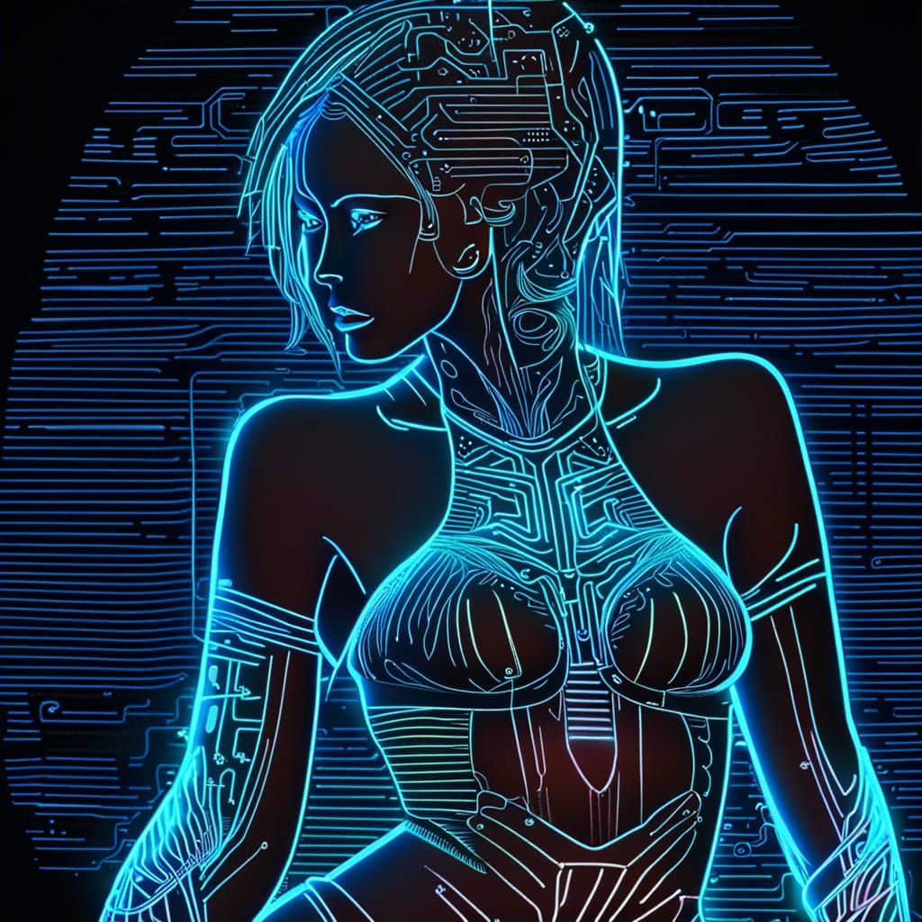 Neon Bikini Model Hologram in Cyberpunk Style