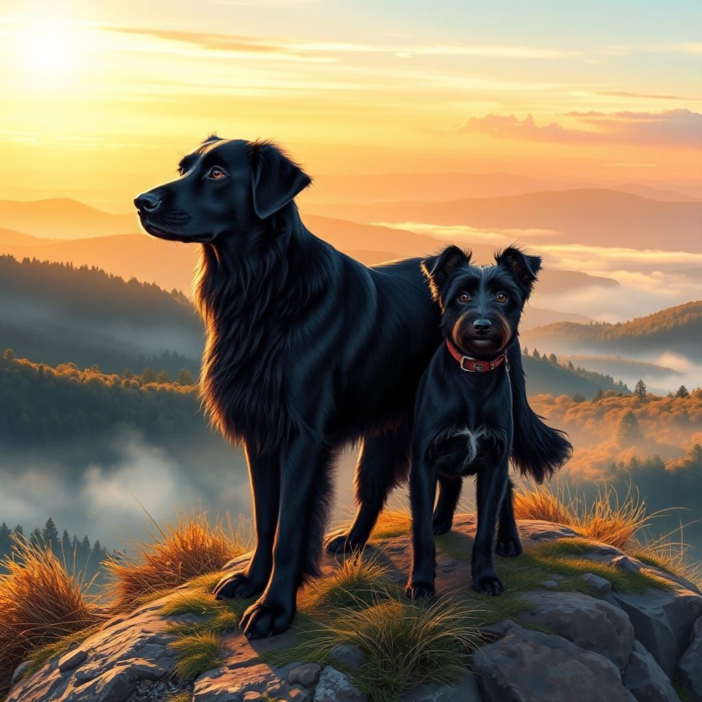 Siblings of Majesty: Regal Canine Duo in Sunset Landscape