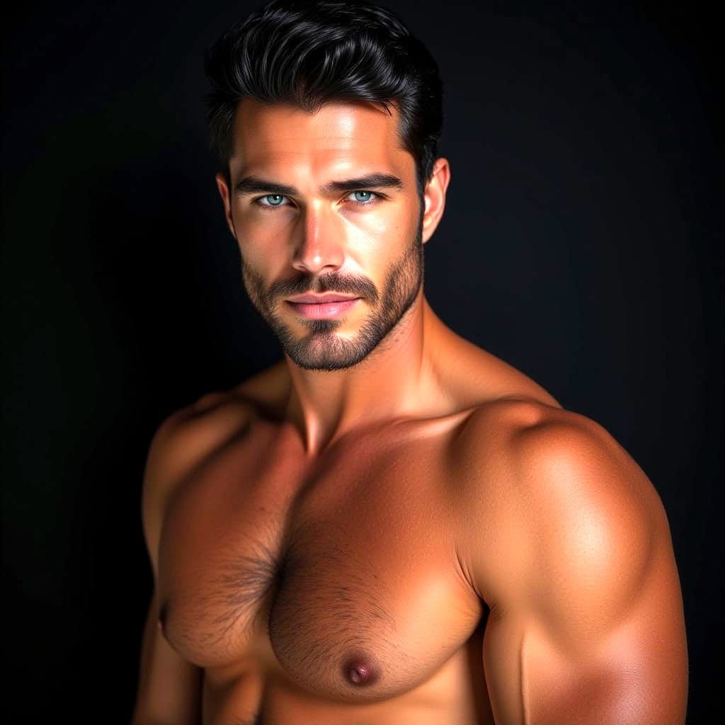 Hyperrealistic Portrait of a Handsome Man with Blue Eyes