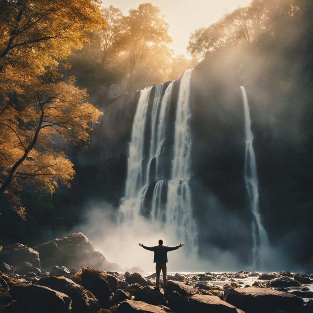 Epic Waterfall Scene at Golden Hour