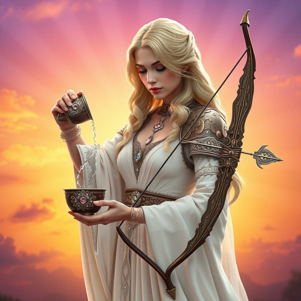 Mystical Tarot Reader with Bow in Digital 3D Art