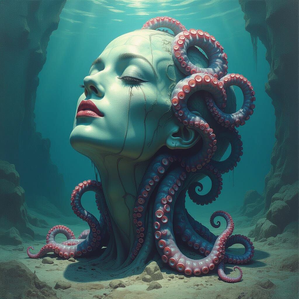 Surreal Octopus Head Oil Painting