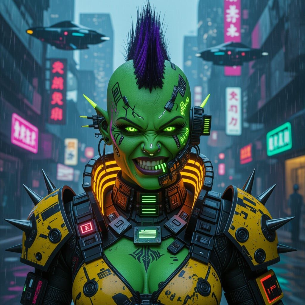 Cyberpunk Ork Enforcer With Electric Mohawk