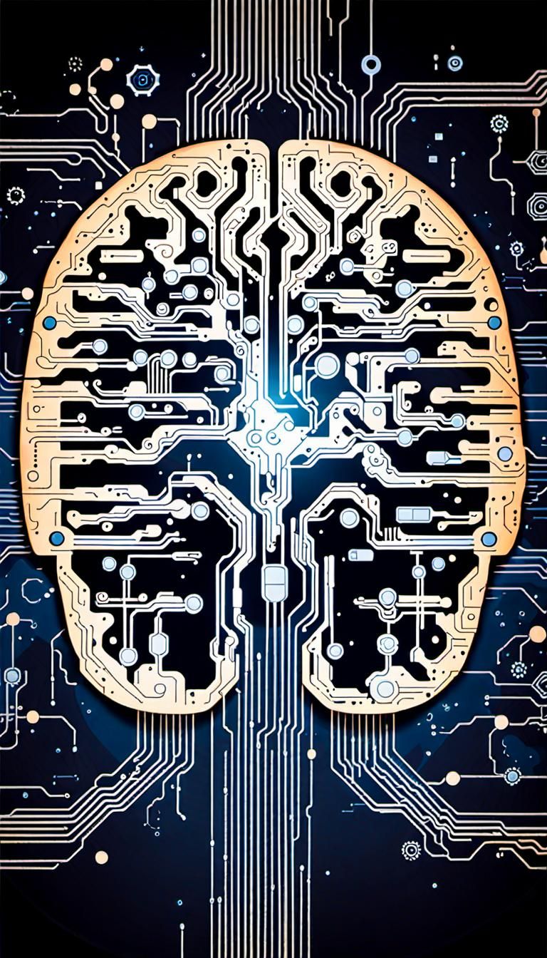 AI Concept: Circuits and Robotic Brain on Device